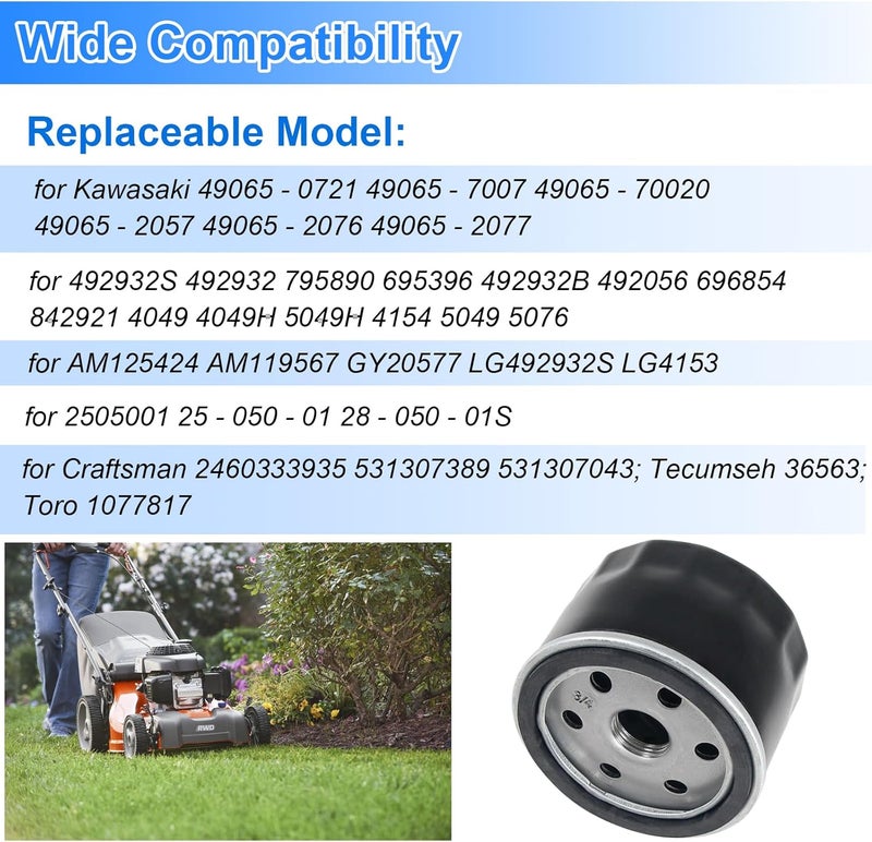 Grngven 492932S Oil Filter 696854 Oil Filter for Lawn Mower, 696854 492932 795890 695396 492932B 492056 842921 Filter Compatible with Kawasaki Kohler Lawn Mower 5076 492056 - Image 3
